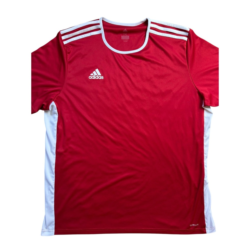 Adidas Climalite Mens 2XL Red White Short Sleeve Athletic Soccer Jersey Shirt